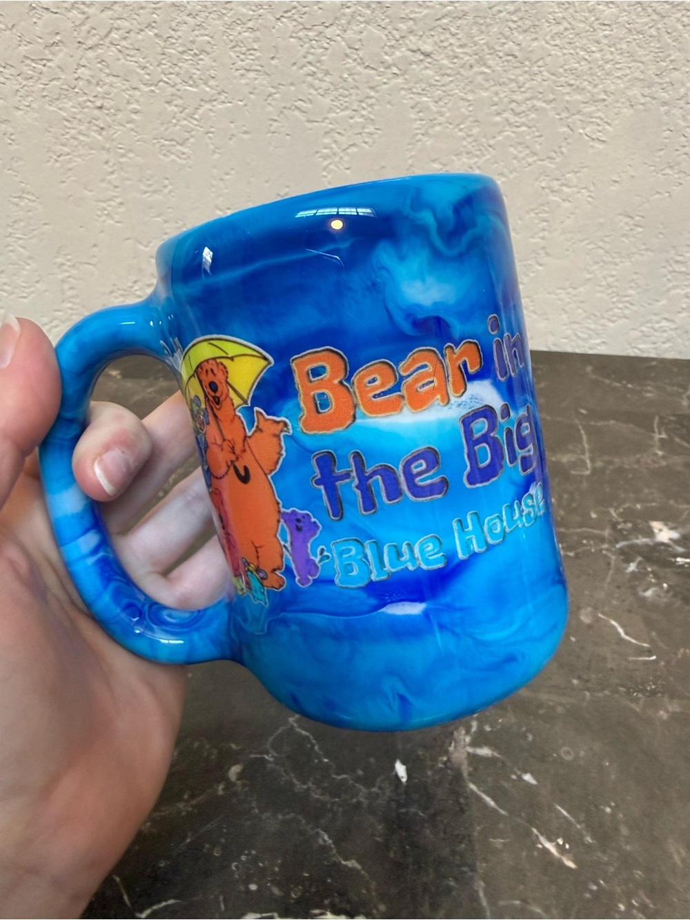Bear in the Big Blue House Nostalgia Cartoon Large Marble Coffee Mug Handmade